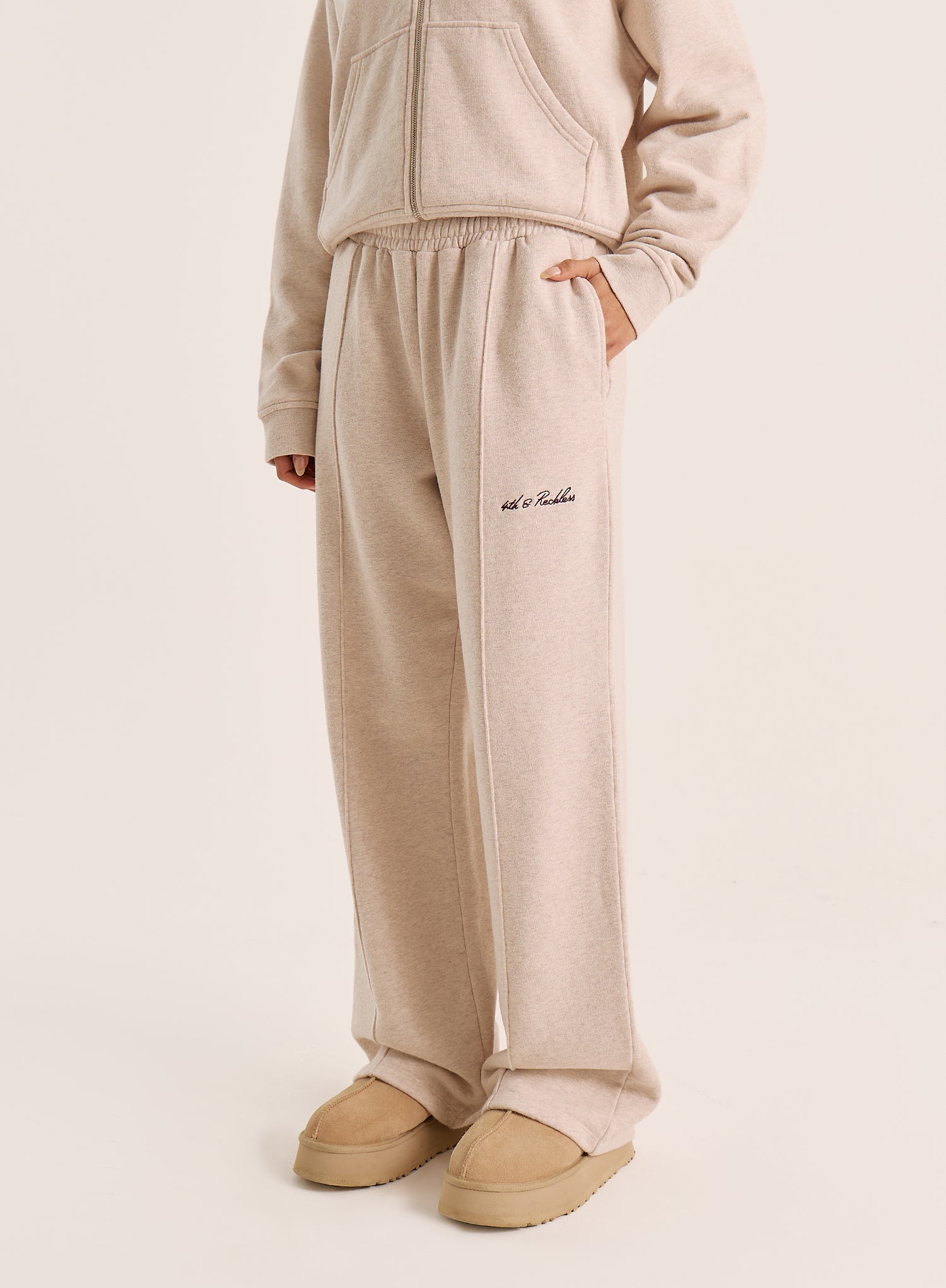 Oatmeal 4th Wide Leg Branded Joggers